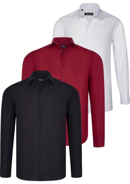 Üçlü Set G726 Dewberry Gömlek-Siyah-Beyaz-Bordo