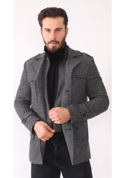 K7542 Dewberry Erkek Kaban-Noktalı Siyah