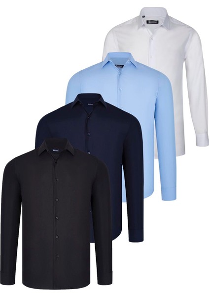 Dörtlü Set G726 Dewberry Gömlek Siyah Beyaz Lacivert Mavi