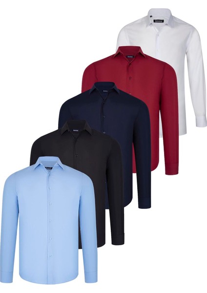 Beşli Set G726 Dewberry Gömlek Siyah Beyaz Lacivert Bordo Mavi