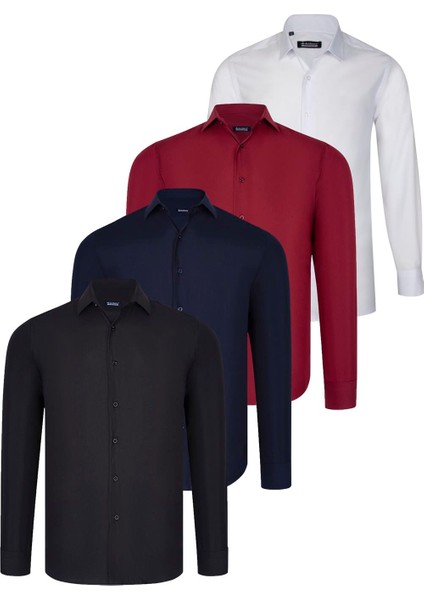 Dörtlü Set G726 Dewberry Gömlek-Siyah-Beyaz-Lacivert-Bordo