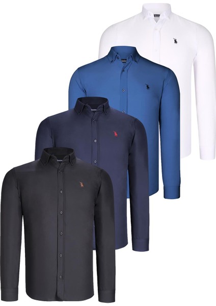 Dörtlü Set G725 Dewberry Erkek Gömlek-Siyah-Beyaz-Lacivert-Indigo