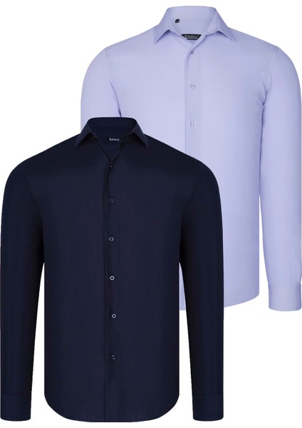 Ikili Set G726 Dewberry Erkek Gömlek-Lacivert-Lila