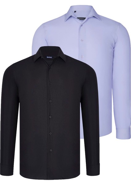 Ikili Set G726 Dewberry Erkek Gömlek-Siyah-Lila