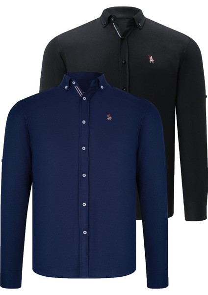 Ikili Set G674 Dewberry Erkek Gömlek-Siyah-Lacivert