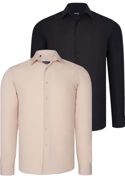 Ikili Set G726 Dewberry Erkek Gömlek-Siyah-Bej