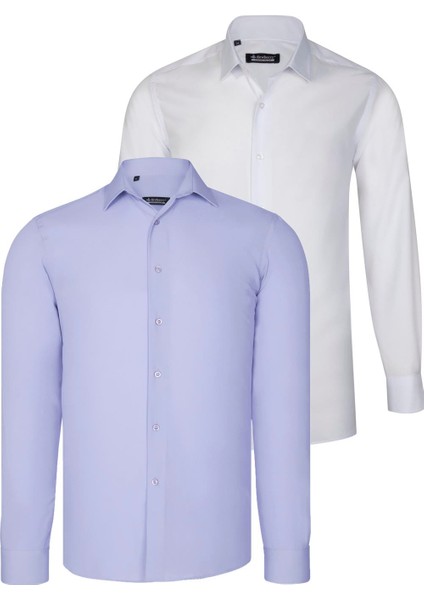 Ikili Set G726 Dewberry Erkek Gömlek-Beyaz-Lila