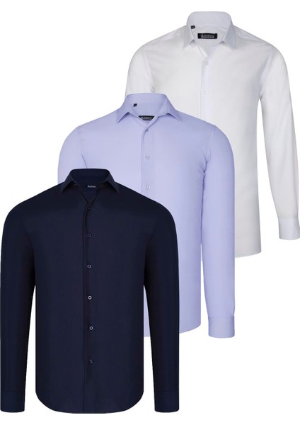 Üçlü Set G726 Dewberry Gömlek-Lacivert-Beyaz-Lila