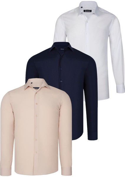 Üçlü Set G726 Dewberry Gömlek-Lacivert-Beyaz-Bej