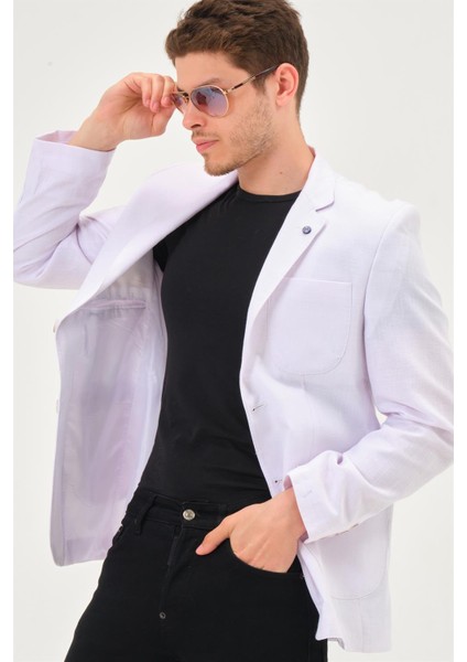 C9059 Dewberry Erkek Ceket-Kar Beyaz