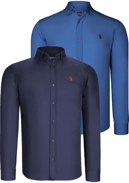 İkili Set G725 Erkek Gömlek-Lacivert-Indigo