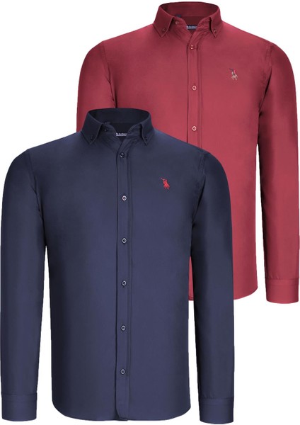 İkili Set G725 Erkek Gömlek-Lacivert- Bordo