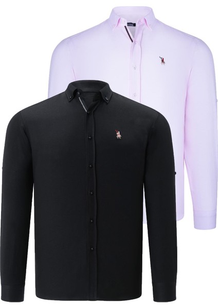 Ikili Set G674 Dewberry Erkek Gömlek Siyah Pembe