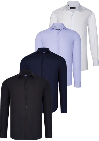 Dörtlü Set G726 Dewberry Gömlek Siyah Beyaz Lacivert Lila