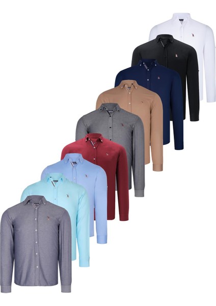 Dokuzlu Set G674 Dewberry Erkek Gömlek Siyah Beyaz Laci Füme Camel Bordo Bebe Mavi Camgöb Kot Mavi