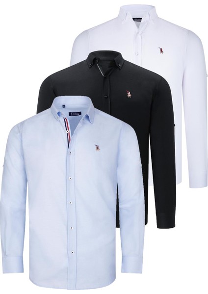 Üçlü Set G674 Dewberry Erkek Gömlek-Siyah-Beyaz-Açık Mavi