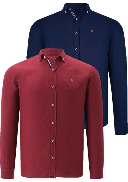 Ikili Set G674 Dewberry Erkek Gömlek Lacivert Bordo