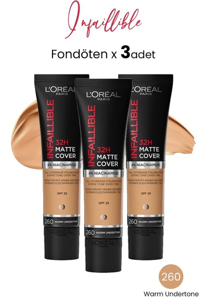 Infaillible Matte Cover Fondöten SPF25 Warm Undertone 260 x 3 Adet