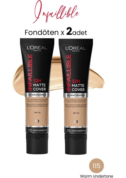 Infaillible Matte Cover Fondöten SPF25 Warm Undertone 115 x 2 Adet