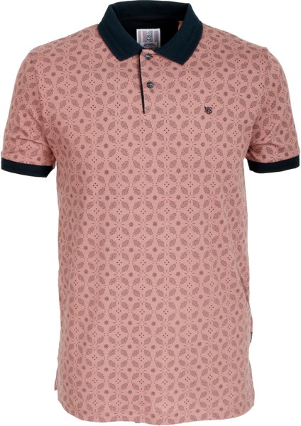 Erkek Gül Kurusu Slim Fit Polo Yaka %100 Pamuk Baskılı T-Shirt Ncs Jeasn 1111