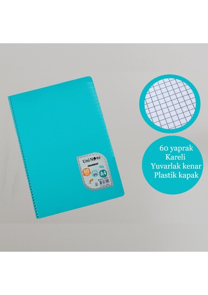 A4 60 Yaprak Colormaxi Spiralli Defter Plastik Kapak Kareli 4 Adet