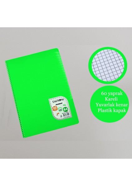 A4 60 Yaprak Colormaxi Spiralli Defter Plastik Kapak Kareli 4 Adet