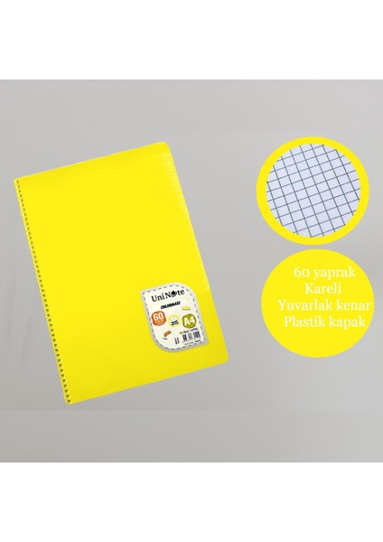 A4 60 Yaprak Colormaxi Spiralli Defter Plastik Kapak Kareli 4 Adet