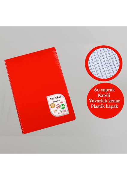 A4 60 Yaprak Colormaxi Spiralli Defter Plastik Kapak Kareli 4 Adet