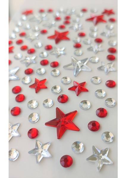 Kırmızı-Beyaz Yıldız Taş Sticker Yapışkanlı Saç, Yüz, Tırnak ve S fiyatları