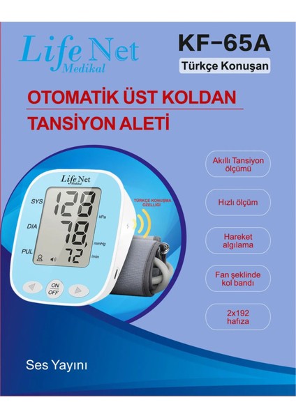 Life Net Medikal Balmont Türkçe Konuşan Kol Tipi Dijital Tansiyon Aleti KF-65A