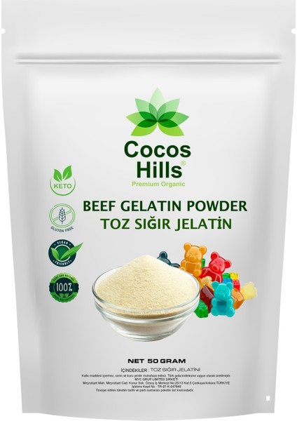 Beef Gelatin Powder Toz Sığır Jelatini 220 Bloom 50 gram