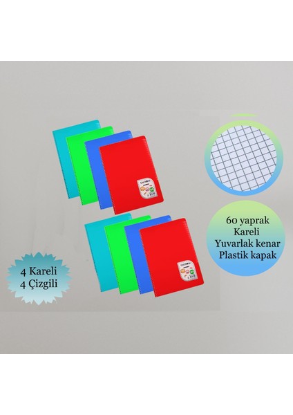 A4 60 Yaprak Colormaxi Spiralli Defter Plastik Kapak 4 Çizgili + 4 Kareli