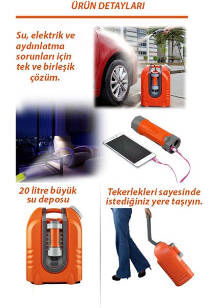 20 Litre Şarjlı Oto Yıkama Makinesi - 130 Psi Tekerlekli Araç Yıkama Makinesi - Fenerli - Yıkama Fırçalı