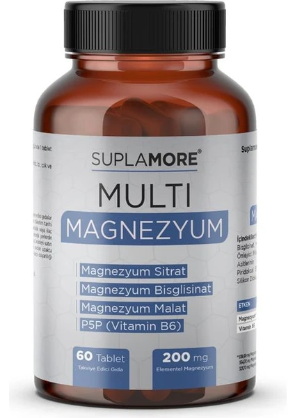 Magnezyum Bisglisinat+Sitrat+Malat + P5P 60 Tablet