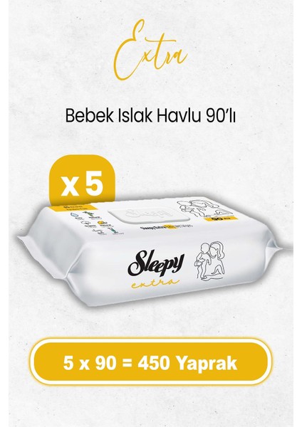 Extra Islak Bebek Havlusu 90'lı x 5 Adet (450 Yaprak)