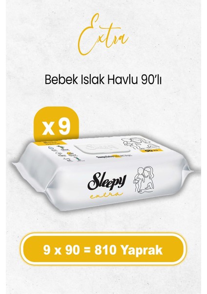 Extra Islak Bebek Havlusu 90'lı x 9 Adet (810 Yaprak)
