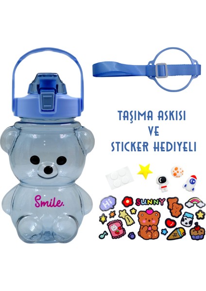 Bottleboss Pipetli Taşıma Askılı Gülümseyen Ayıcık Matara 1,5 Litre Sticker Hediyeli