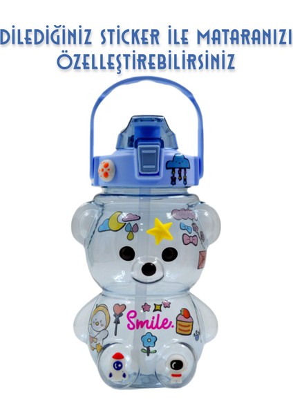 Bottleboss Pipetli Taşıma Askılı Gülümseyen Ayıcık Matara 1,5 Litre Sticker Hediyeli