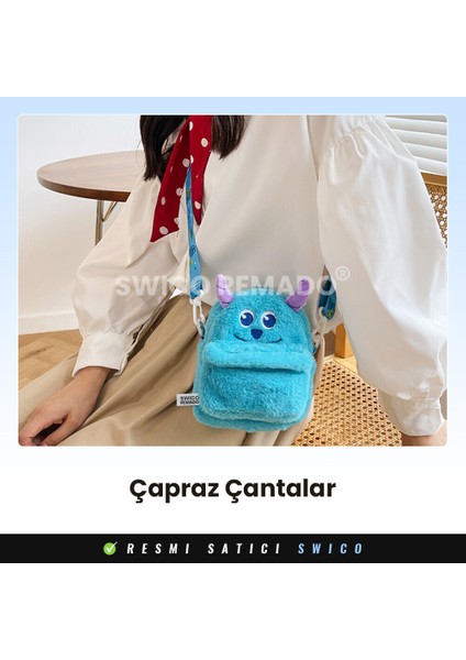 Sevimli Karakter Peluş Çapraz Çanta - Mavi (Yurt Dışından)
