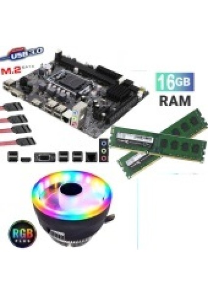 I5-2400 3.10GHZ + 16GB Ram + H61 Anakart + Rgb Cpu Fan Bundle Motherboard