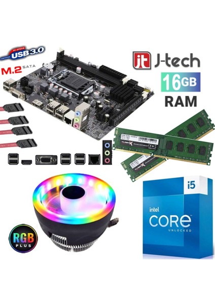 I5-2400 3.10GHZ + 16GB Ram + H61 Anakart + Rgb Cpu Fan Bundle Motherboard