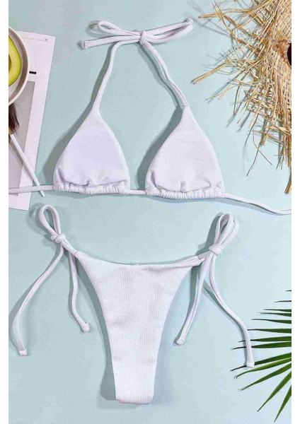 Bağlamalı Bikini Üstü Beyaz