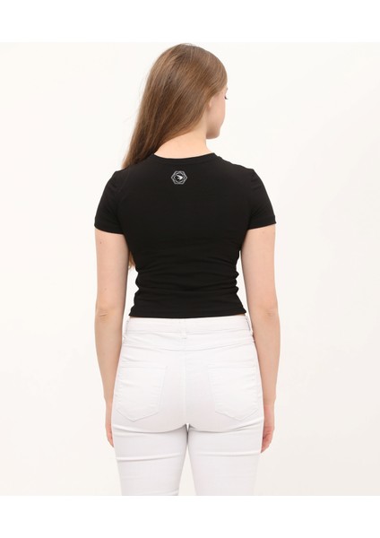 Beyaz %100 Pamuk Crop Bisiklet Yaka Örme T-Shirt