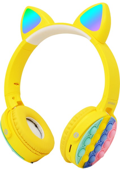 CXT-950 Rgb LED Işıklı Kedi Kulağı Band Tasarımı Ayarlanabilir Katlanabilir Kulak Üstü Bluetooth Kulaklık Sarı