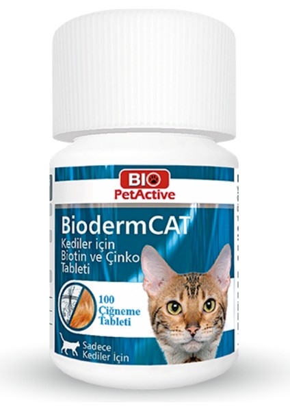 Bio Pet Active  Biodermcat Kediler Için Tüy Dökülme Önleyici Biotin ve Çinko Tableti 30 gr