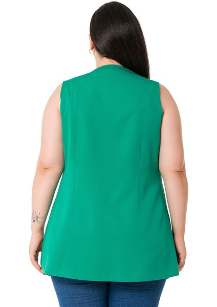 Büyük Beden Tek Düğmeli Süs Cep Kapaklı Yeşil Astarlı Yelek modelleri