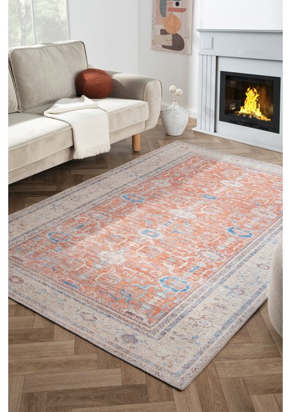 Konfor Antico 2351 Pamuk Tabanlı Yıkanabilir Otantik Vintage Klasik Eskitme Halı80x150