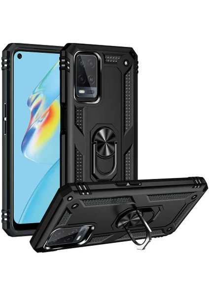 Case 4U Oppo A54 4g Kılıf Armor Serisi Vega Tank Zırh Metal Yüzüklü Standlı Siyah