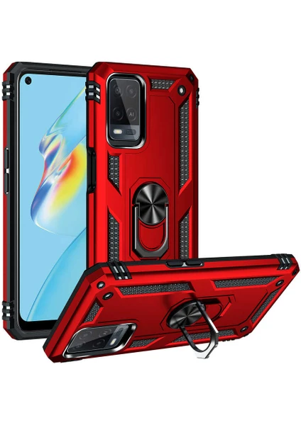 Case 4U Oppo A54 4g Kılıf Armor Serisi Vega Tank Zırh Metal Yüzüklü Standlı Kırmızı