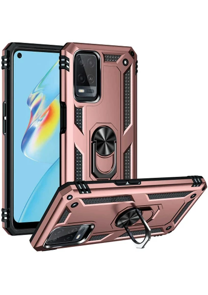 Case 4U Oppo A54 4g Kılıf Armor Serisi Vega Tank Zırh Metal Yüzüklü Standlı Rose Gold